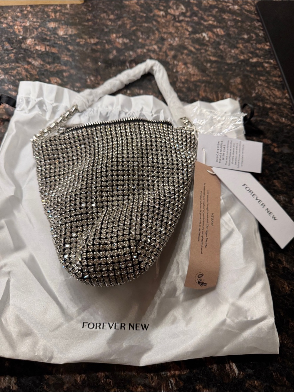 Forever New Silver Crystal Mesh Mini  Bag